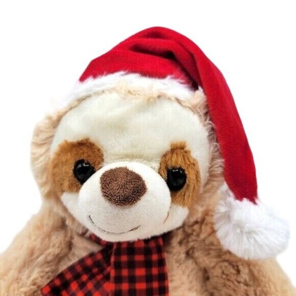 Publix Santa Christmas Sloth Plush Brown 18" Red Hat Red Black Gingham Scarf - Picture 2 of 9